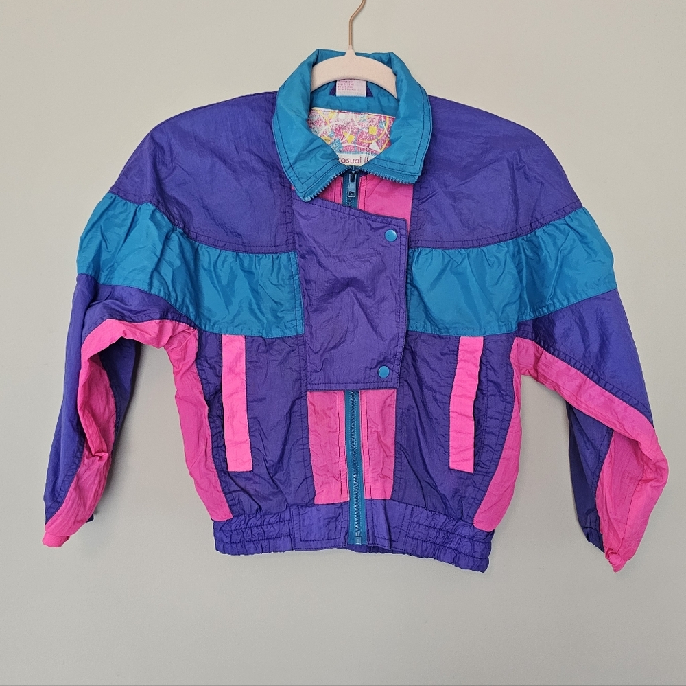 Vintage Casual Time Double Nylon Windbreaker Jacket 80's 90's 6X Pink Purple